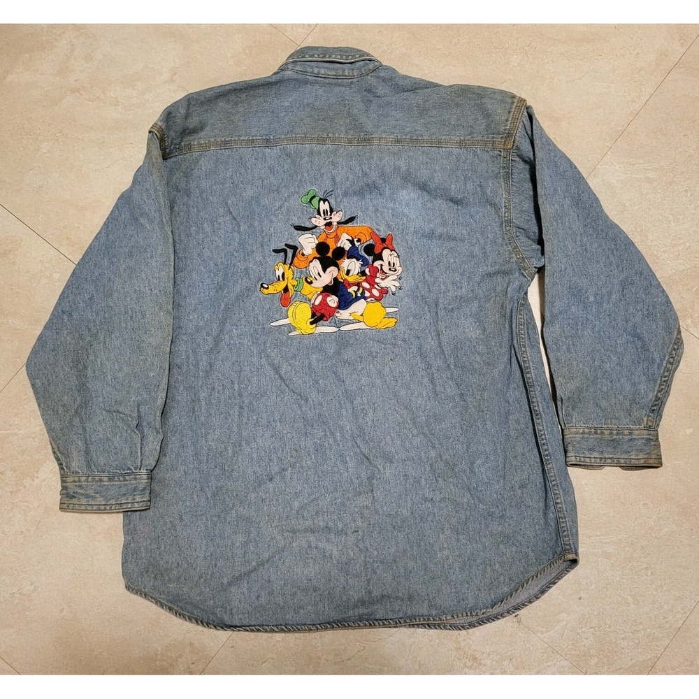 Vintage Disney Store Embroidered Denim Jean Jacket Mickey And Friends Sz L Large